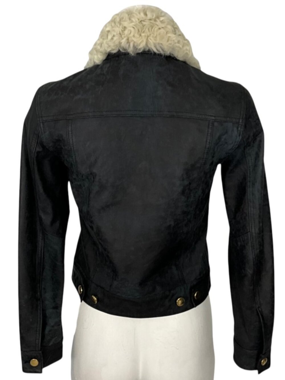 Derek Lam 10 Crosby Shearling Collar Leather Jacket 4 Indigo - Picture 2 of 15